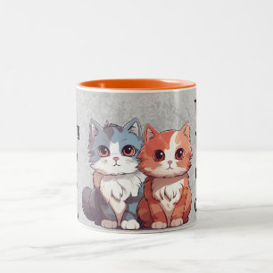 Colorful Kawaii cute Cat Pattern for Cat Lovers Co Two-Tone Coffee Mug