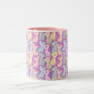 Colorful Kawaii cute Cat Pattern for Cat Lovers Two-Tone Coffee Mug