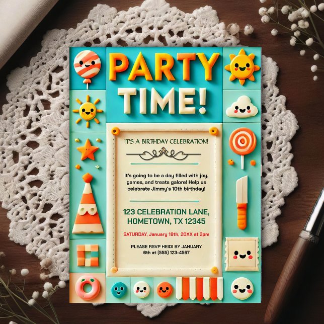 Colorful Kids Birthday Party Invitation Postcard (Creator Uploaded)