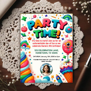 Colorful Kids Birthday Party Photo Invitation Postcard