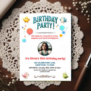 Colorful Kids Birthday Party Photo Invitation  Postcard