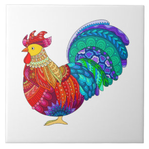 Colorful Kitchen Chicken, Mandala Design Tile