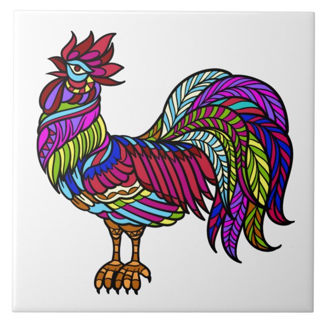 Colorful Kitchen Chicken, Mandala Design Tile (Front)