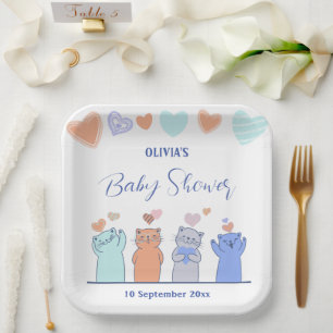 Colorful kittens hearts pink Baby Shower Decor  Paper Plate