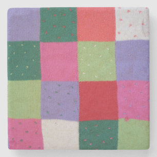 colorful knitted patchwork squares Stone Coaster