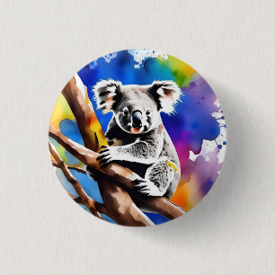 Colorful Koala Bear Watercolour Splash, 3 Cm Round Badge