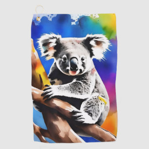 Colorful Koala Bear Watercolour Splash, Golf Towel