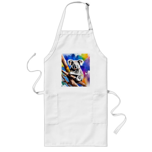 Colorful Koala Bear Watercolour Splash, Long Apron (Front)