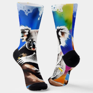 Colorful Koala Bear Watercolour Splash, Socks