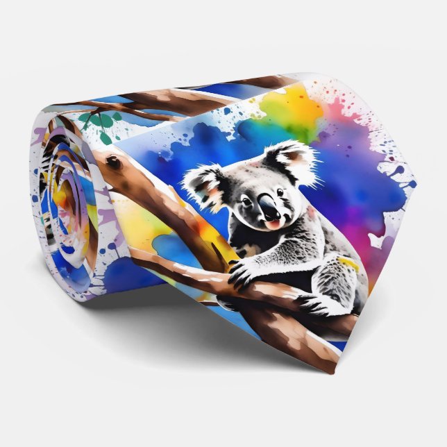 Colorful Koala Bear Watercolour Splash, Tie (Rolled)