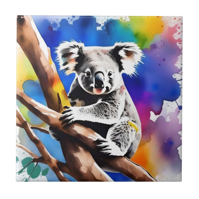 Colorful Koala Bear Watercolour Splash, Tile (Front)