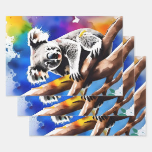 Colorful Koala Bear Watercolour Splash, Wrapping Paper Sheet