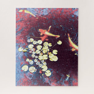 Colorful koi fish Japanese fishpond Jigsaw Puzzle