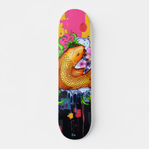 Colorful Koi Fish Water Art Illustration Skateboard