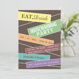 Colorful Label, Housewarming Party Invite
