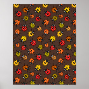 Colorful ladybugs on brown poster