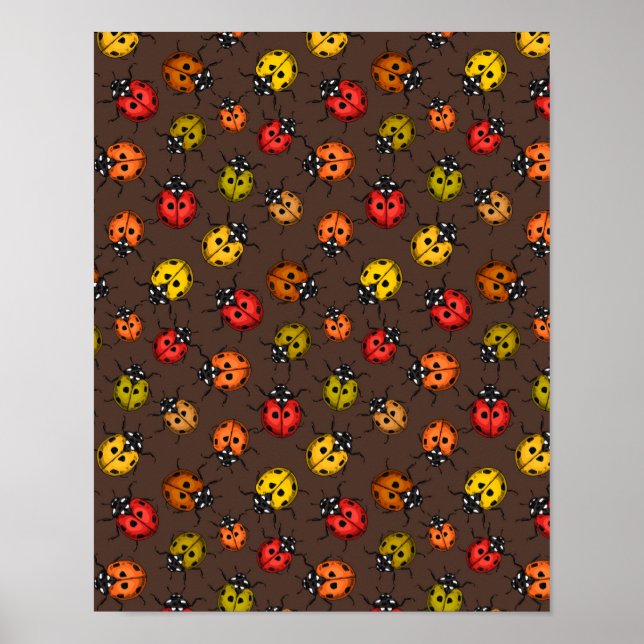 Colorful ladybugs on brown poster (Front)
