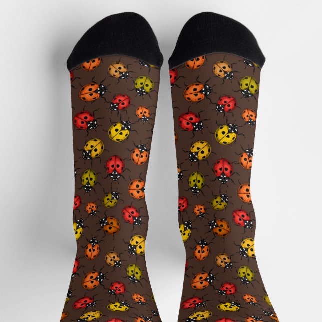 Colorful ladybugs on brown socks (Top)