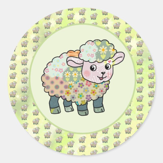 colorful lamb postcard classic round sticker (Front)