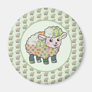 colorful lamb postcard magnet