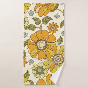 Colorful Large Scale Hand-Drawn Floral vintage Sea Bath Towel