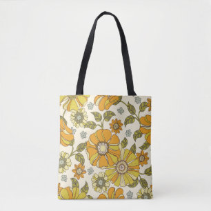Colorful Large Scale Hand-Drawn Floral vintage Sea Tote Bag