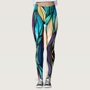 Colorful Leaves in stained glass look Leggings