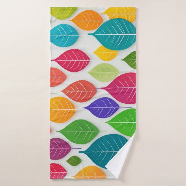 Colorful Leaves Pattern Abstract Minimalistic Bath Towel (Bath Towel)