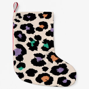 Colorful leopard animal design and backgroundprint small christmas stocking