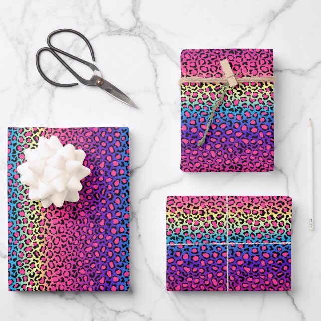 Colorful leopard skin pattern wrapping paper sheet (Front)