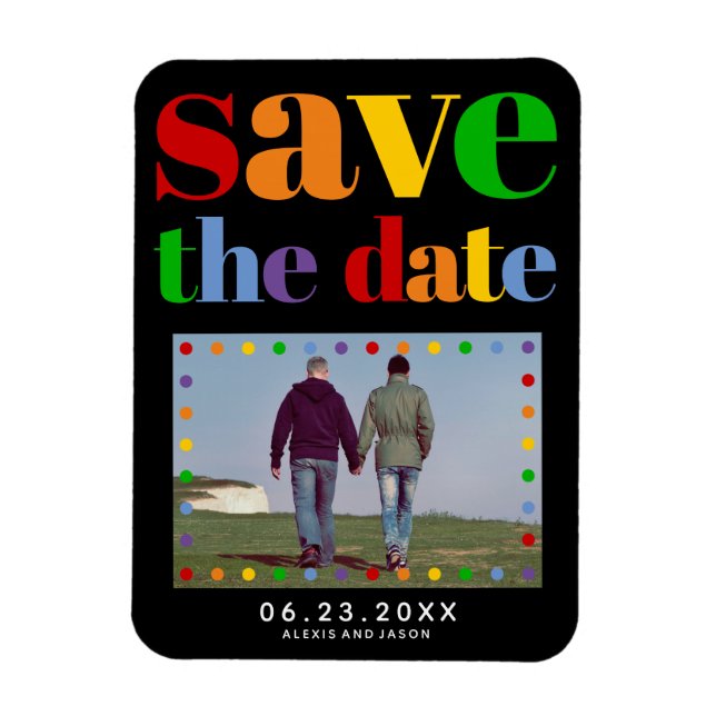 Colorful letters, dots Save the Date gay photo Magnet (Vertical)