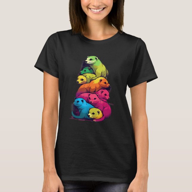 Colorful LGBT Pride Ferret Pile T-Shirt (Front)