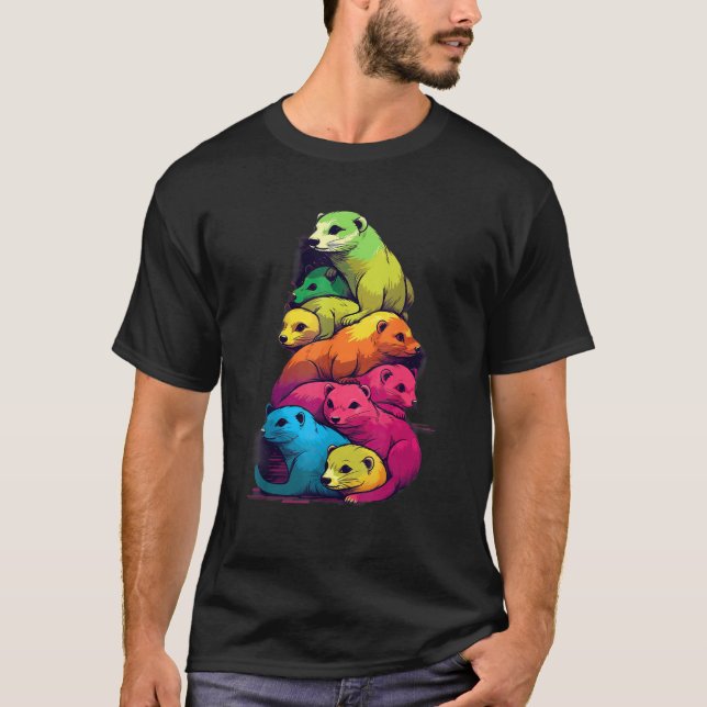 Colorful LGBT Pride Ferret Pile T-Shirt (Front)