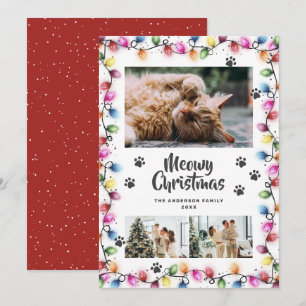 Colorful Lights Red Photo Meowy Christmas Card