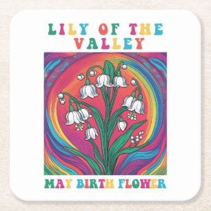 Colorful Lily of the Valley May Birth Month Flower Square Paper Coaster