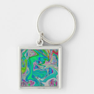 Colorful Lime Green Abstract Retro Liquid Art Key Ring