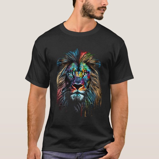 Colorful Lion Face Painting Unique Wildlife Animal T-Shirt (Front)