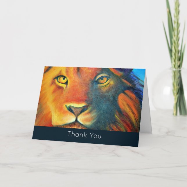 Colorful Lion Head Portrait Oil Painting Thank You Card (Front)