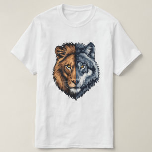 Colorful Lion Wolf Split Face Illustration  T-Shirt