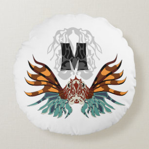 Colorful Lionfish Monogram Round Cushion