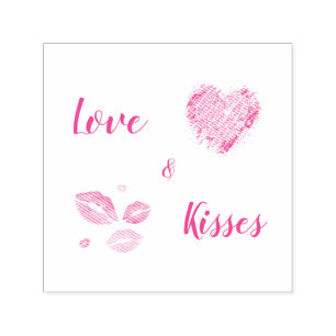 Colorful Lips With Love & Kisses Holiday Card Self-inking Stamp