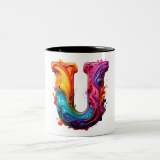 Colorful Liquid Letter "U" Mug – Vibrant 3D Paint 