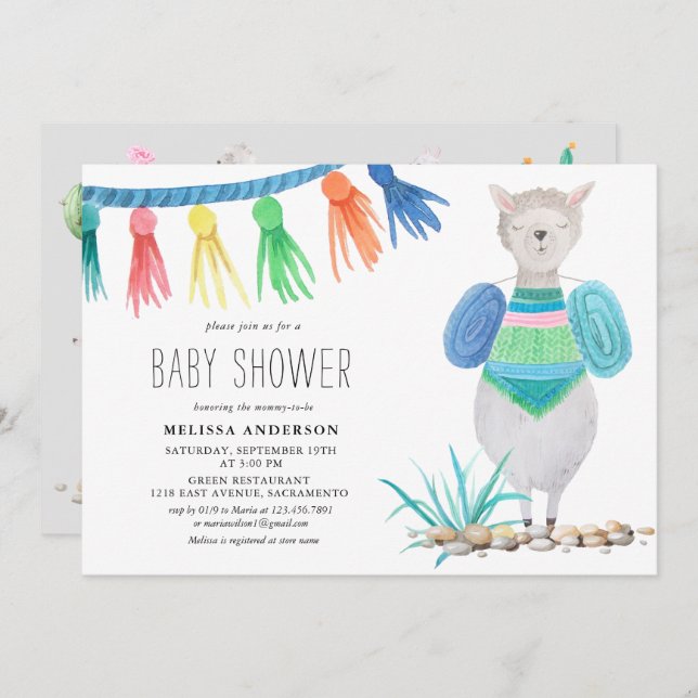Colorful Llama Baby Shower Invitation (Front/Back)