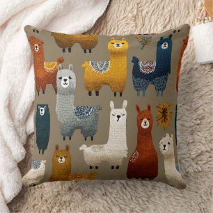 Colorful Llamas And Alpacas Mingle Cushion