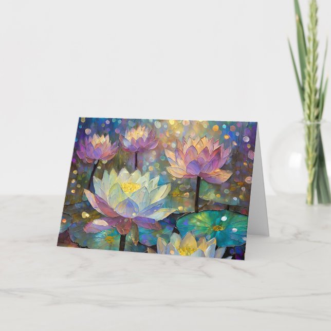 Colorful Lotus Flowers Blossoming in the Snow Card (Front)