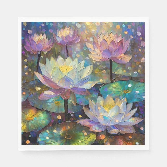 Colorful Lotus Flowers Blossoming in the Snow Napkin (Front)