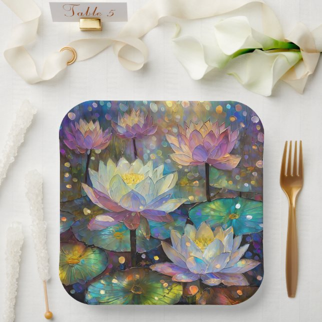 Colorful Lotus Flowers Blossoming in the Snow Paper Plate (Wedding)