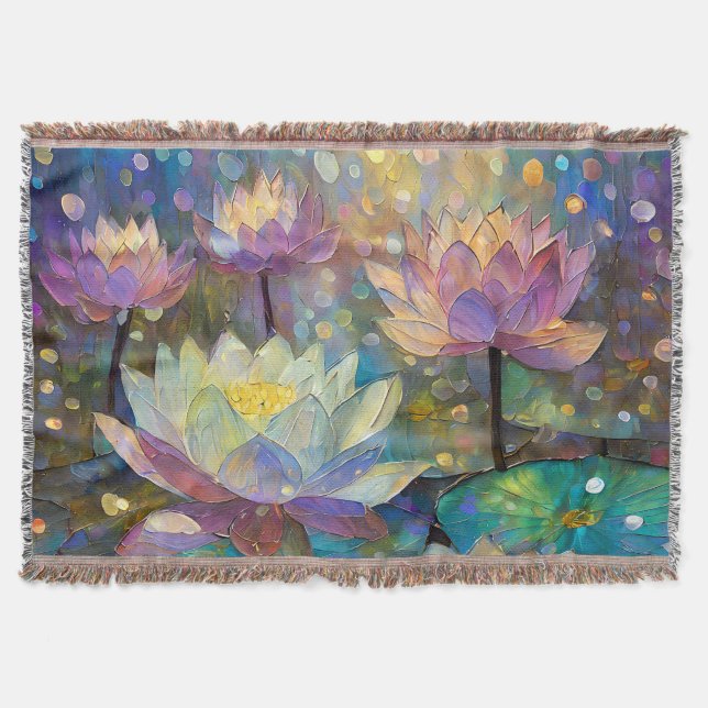 Colorful Lotus Flowers Blossoming in the Snow Throw Blanket (Front)