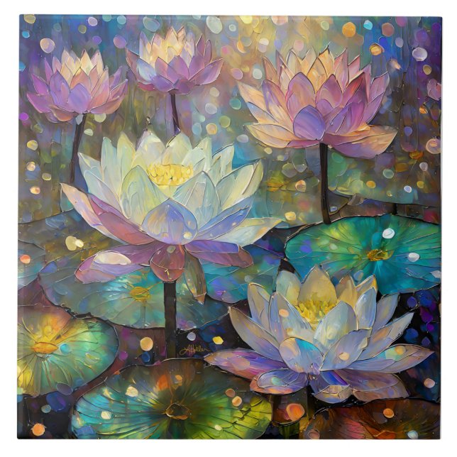 Colorful Lotus Flowers Blossoming in the Snow Tile (Front)