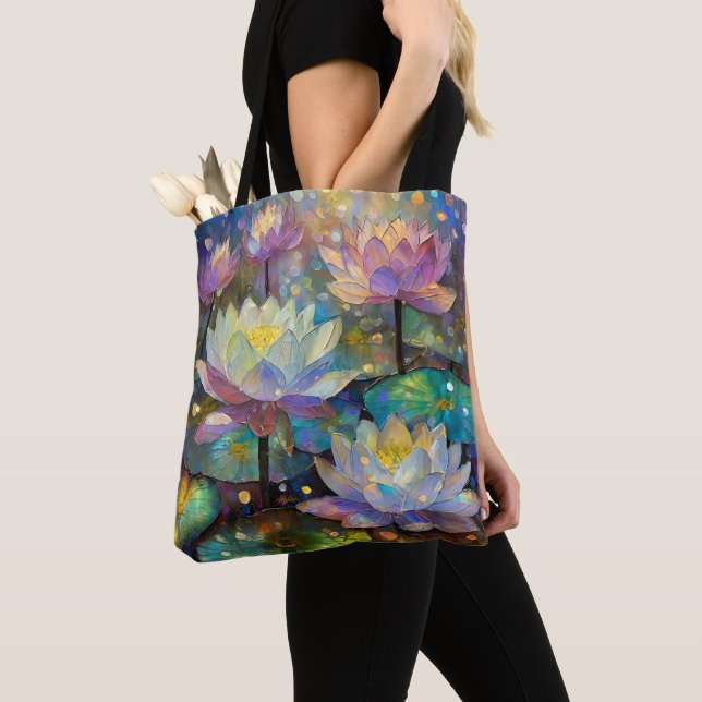 Colorful Lotus Flowers Blossoming in the Snow Tote Bag (Close Up)